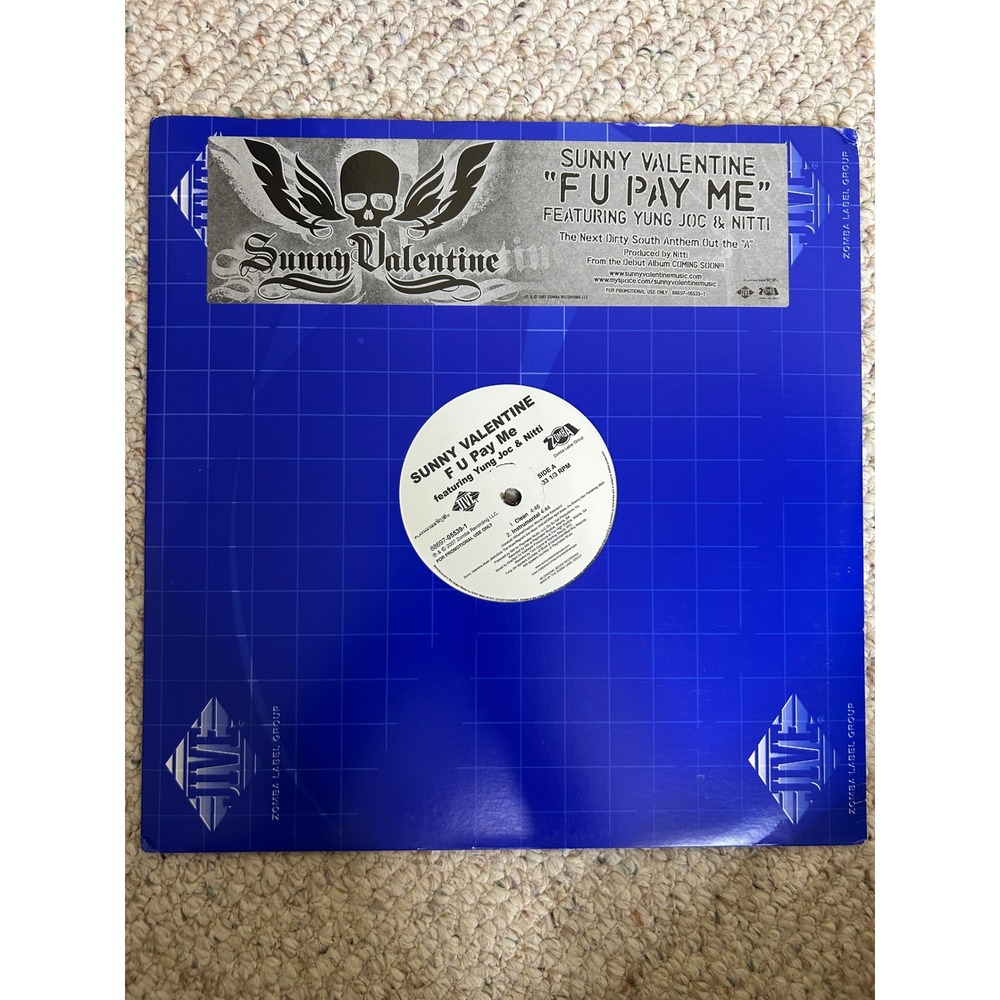 Sunny Valentine F U Pay Me 12" Vinyl Single Yung Joc Nitti Jive Promo 2007